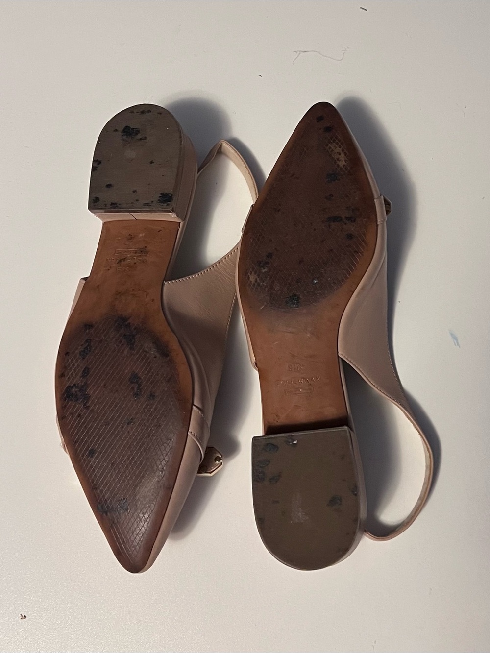 Cole Haan Nude Pointed Slingback Flats with Metal Accent - Picture 5 of 6